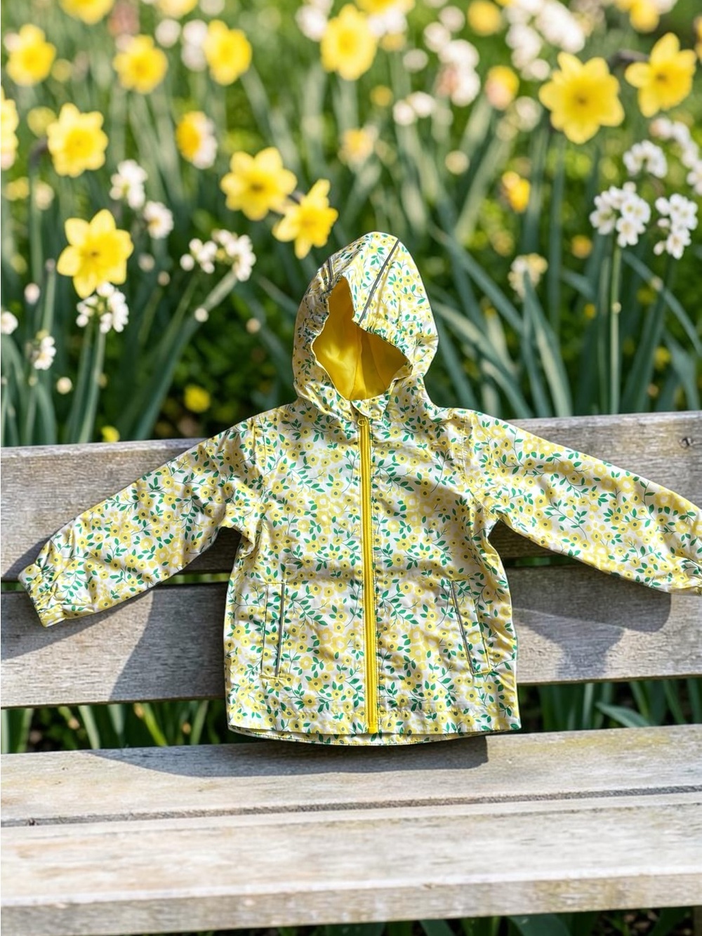 Kids Floral Hooded Raincoat in Yellow - Unbranded